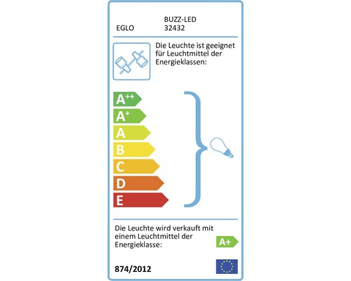Energielabel für Lampe, geeignet für Leuchtmittel der Energieklassen A++ bis E