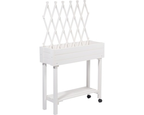 Pflanztisch aus Holz mit Rankgitter und Ablagefläche