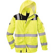 Gelbe Warnschutzjacke mit Kapuze und reflektierenden Streifen