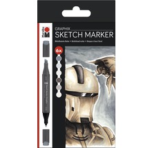 Marabu Graphix Sketch Marker Set mit sechs alkoholbasierten Markern