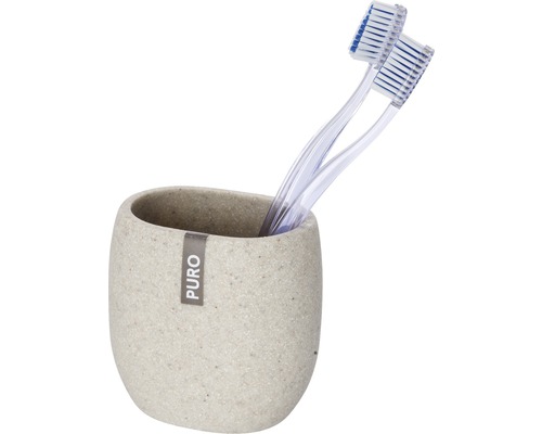 Zahnputzbecher aus Keramik mit zwei Zahnbürsten