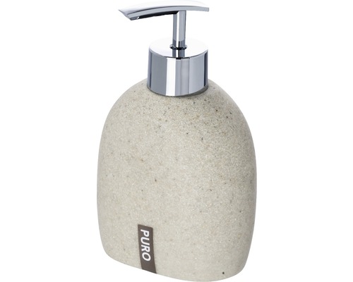Seifenspender aus Kunststein mit verchromtem Spenderkopf