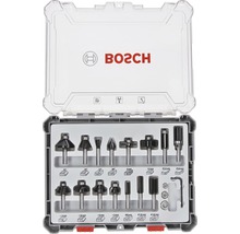Bosch Fräser-Set in geöffnetem Koffer mit verschiedenen Fräserformen und Größen.