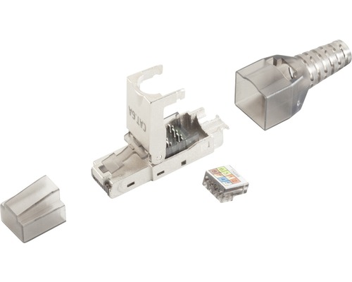 Netzwerkstecker RJ 45 CAT 6 werkzeuglos CAT 6A Netzwerkstecker im zerlegten Zustand