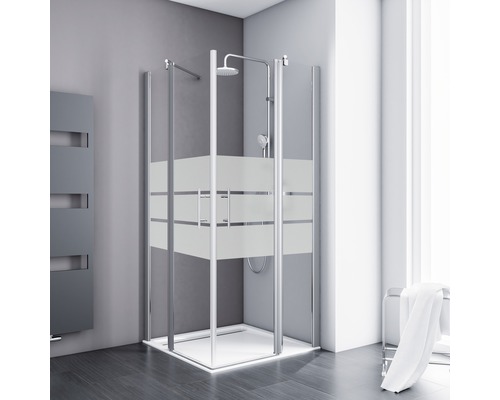 Eckeinstieg mit Pendeltür Schulte ExpressPlus AlexaStyle 2.0 900x900x1920 mm Dekorglas Depoli Light aluminium