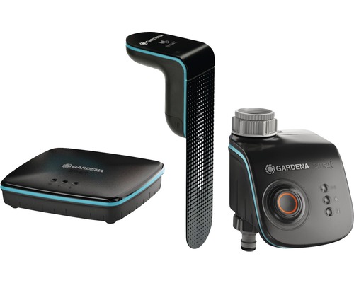 Gardena Smart System bestehend aus Gateway, Sensor und Wassersteuerung