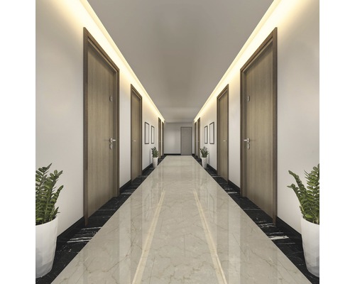 LED Stripe Profil Schiene 1 m Serie Recessed Profile 2 weiß-alu Flur mit Türen, Marmorboden und Zimmerpflanzen