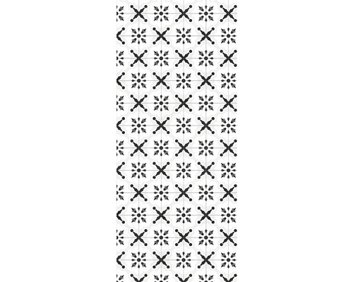 Muster aus Bodenfliesen mit floralen und geometrischen Motiven