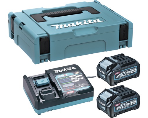 Starter Set Makita XGT® 40V, 2x 4,0 Ah Li Akkus + Ladegerät und MAKPAC 191J97-1