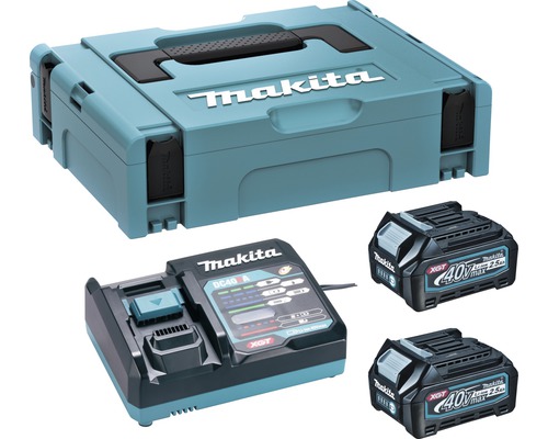 Starter Set Makita XGT® 40V, 2x 2,5 Ah Li Akkus + Ladegerät und MAKPAC 191J81-6 Makita Akku-Set mit Ladegerät, zwei Akkus und Transportkoffer