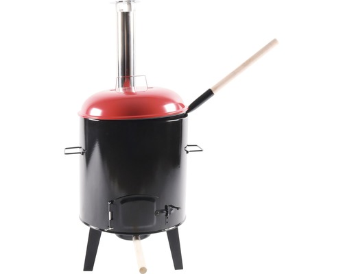 Smoker Maroniofen Stahl Ø 32,5 cm Höhe: 70,5 cm rot/schwarz mit Grillrost, Deckel, Pfanne und Aschekasten