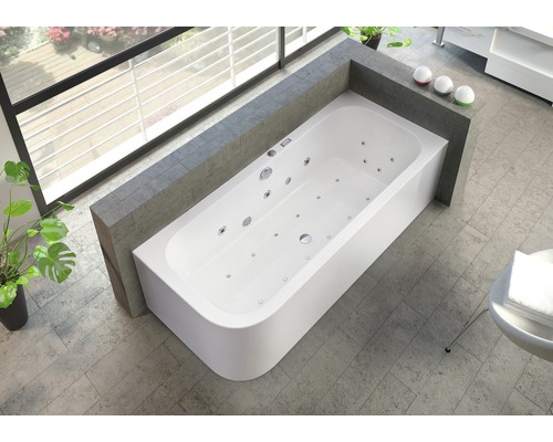 Whirlpool Ottofond Spirit mit Ablaufgarnitur Wassereinlauf links 180x80 cm weiß Badezimmer mit rechteckiger Badewanne inklusive Whirlpoolfunktion in Weiß