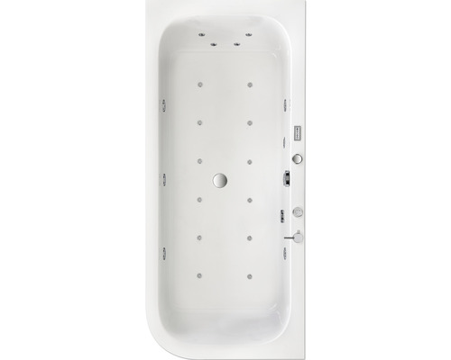 Weiße rechteckige Badewanne mit Düsen von oben.