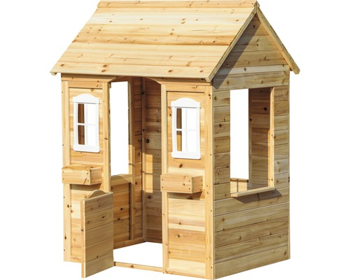 Holzspielhaus mit Tür und Fenstern