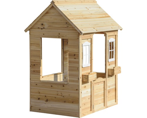 Spielhaus aus Holz mit Tür und Fenstern