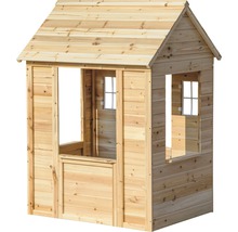 Spielhaus aus Holz mit Dach und Fenstern