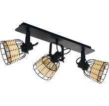 Deckenleuchte mit drei Strahlern und Lampenschirmen aus Rattan