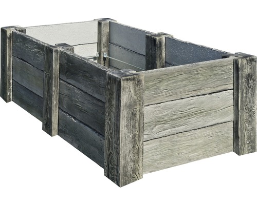 Beton Hochbeet Big Antik geweißt mit vormontiertem Gewinde 220 cm x 120 cm x 69 cm Hochbeet aus Beton in Holzoptik