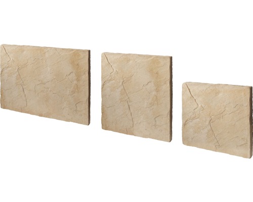 Beton Terrassenplatte India wüstensand Mehrformat Stärke 4 cm (1 Pal = 9,72 m² entspr. 6 Sets a 1,62 m²) Drei Betonplatten mit Steinmuster