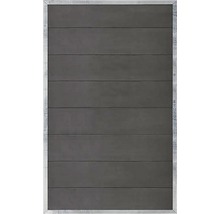 Graues Garagentor mit horizontaler Paneelstruktur und Rahmen