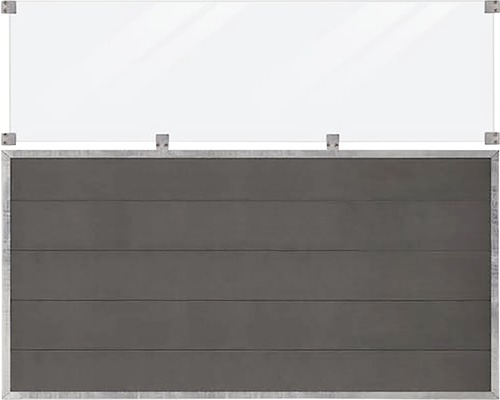 Hauptelement PLUS Futura Klarglas 180 x 145 cm schiefergrau Sichtschutzzaun mit Glasaufsatz und Rahmen