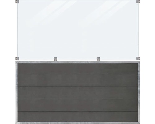 Hauptelement PLUS Futura Klarglas 89 cm 180 x 180 cm schiefergrau Sichtschutzzaun mit Glaselement und horizontalen Lamellen