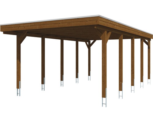 Holzcarport mit Flachdach und Stahlstützen