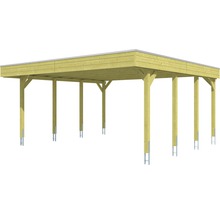 Holzcarport mit Flachdach und Stahlstützen