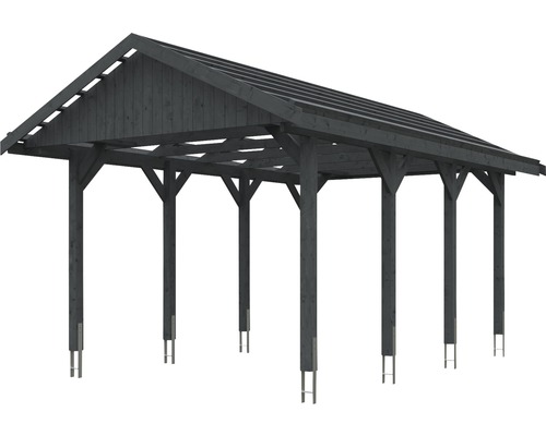 Holzcarport mit Flachdachkonstruktion und Stützpfosten