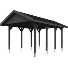 Holzcarport mit Satteldach und mehreren Pfosten