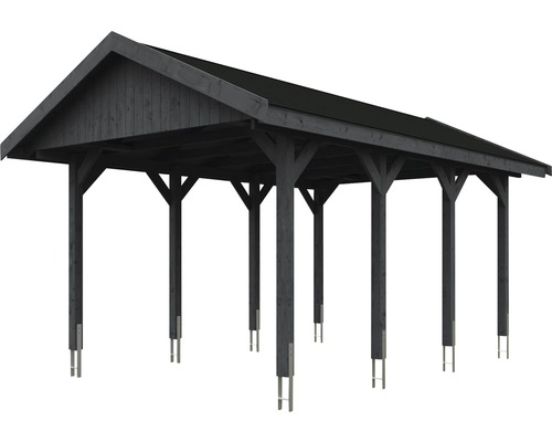 Holzcarport mit Satteldach und mehreren Pfosten