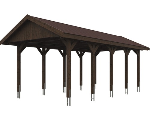 Holzcarport mit braunem Dach