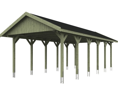 Holzcarport mit dunklem Dach