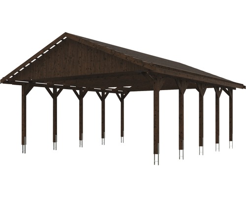 Holzcarport mit Satteldach und Stahlpfostenhaltern