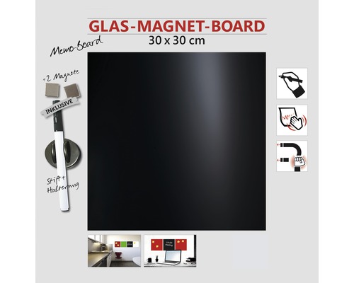Glas Magnetboard 30 mal 30 Zentimeter mit Stifthalterung und Magneten