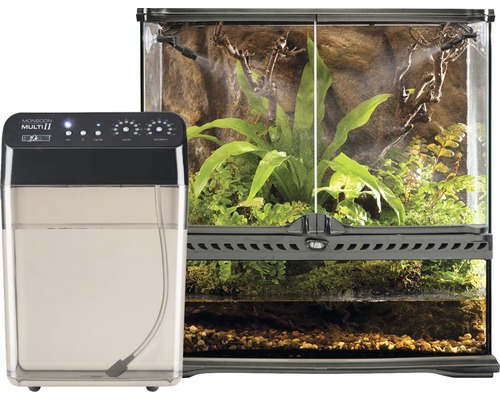Terrarium mit Beregnungsanlage zur Feuchtigkeitsregulierung