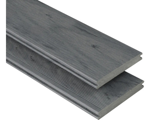 Konsta WPC Terrassendiele Masivo Vollprofil dunkelgrau mattiert 20x145 mm (Meterware ab 1,00 m bis max. 6,00 m) Zwei Terrassendielen aus Holzverbundwerkstoff