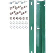Montagematerial für Zäune mit Schrauben, Muttern, Unterlegscheiben und Metallwinkeln