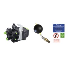 Hauswasserwerk, Schwimmer und Hinweisschilder für Regenwassernutzung