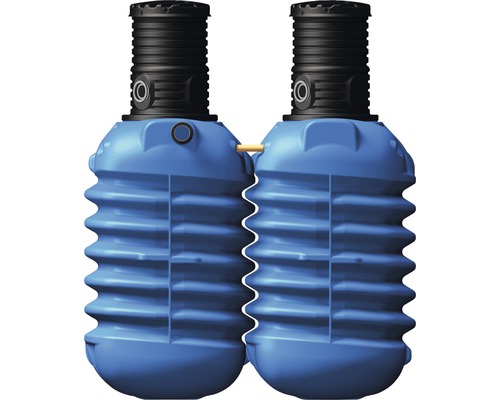 Erdtank 4rain Modularis 5000 L (Lieferung Frei Bordsteinkante unabgeladen) Zwei blaue Regenwassertanks mit schwarzem Deckel