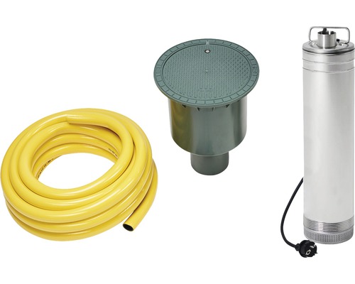Gartenbewässerungsset mit Schlauch, Wasserverteiler und Tauchdruckpumpe