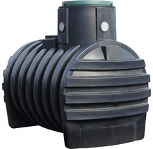 Schwarzer Erdtank aus Kunststoff mit grünen Deckel