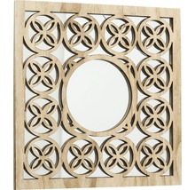 Quadratischer Spiegel mit Holzrahmen und floralem Muster