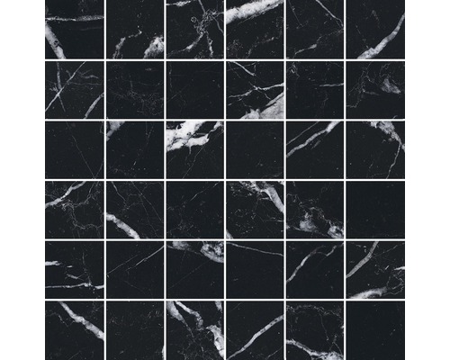 Feinsteinzeugmosaik Verona 30,0x30,0 cm schwarz matt Mosaikfliese mit Marmorstruktur