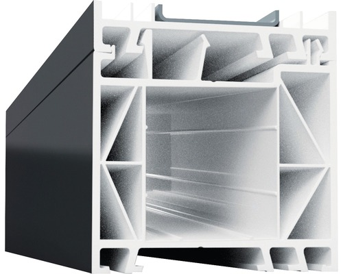 Verbreiterungsprofil 60 mm ARON Basic weiß/anthrazit Länge 2200 mm Profilansicht eines Fensterrahmens aus Kunststoff