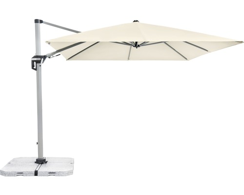 Sonnenschirm Kurbelschirm Ampelschirm Doppler Polyester (PES) beige Freiarm-Sonnenschirm mit quadratischem Schirmdach und stabilem Fuß