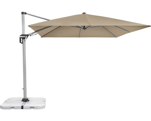Sonnenschirm Kurbelschirm Ampelschirm Doppler Polyester (PES) greige Freiarm-Sonnenschirm mit quadratischem Schirm und Schirmständer