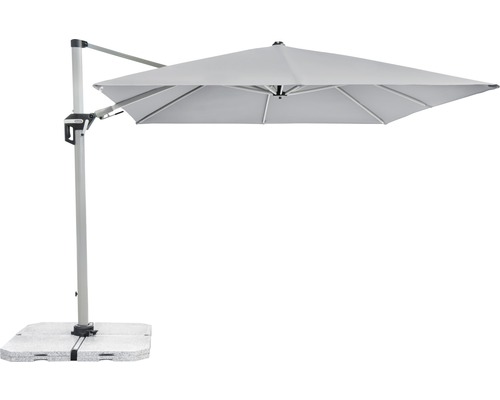 Sonnenschirm Kurbelschirm Ampelschirm Doppler Polyester (PES) hellgrau Freiarmschirm mit quadratischer Bespannung und Standfuß