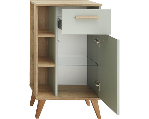 Beistellschrank mit Schublade, Tür, Einlegeboden und Regalen