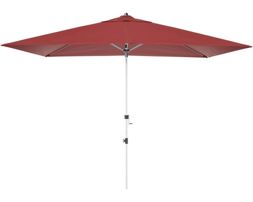 Sonnenschirm Mittelstockschirm Doppler Polyester (PES) bordeaux Quadratischer Gartenschirm mit Kurbel und weißem Gestell